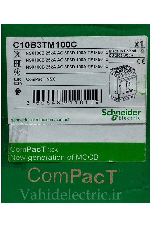 جعبه کلید کامپکت  100 آمپر اشنایدر اصلی کد C10B3TM100C